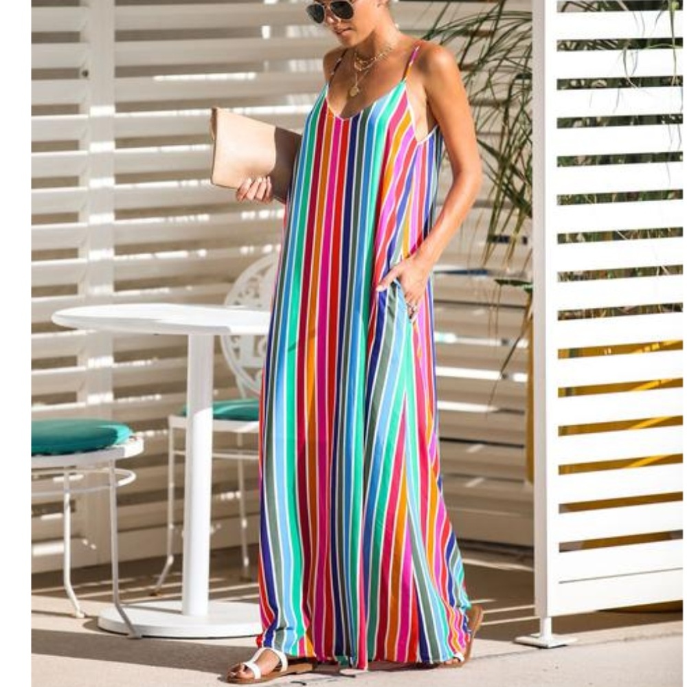 KRISTEN Rainbow Stripe Maxi Dress